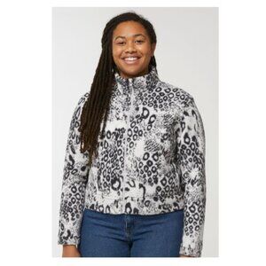 NUEVA snow leopard pattern zippered jacket white and black